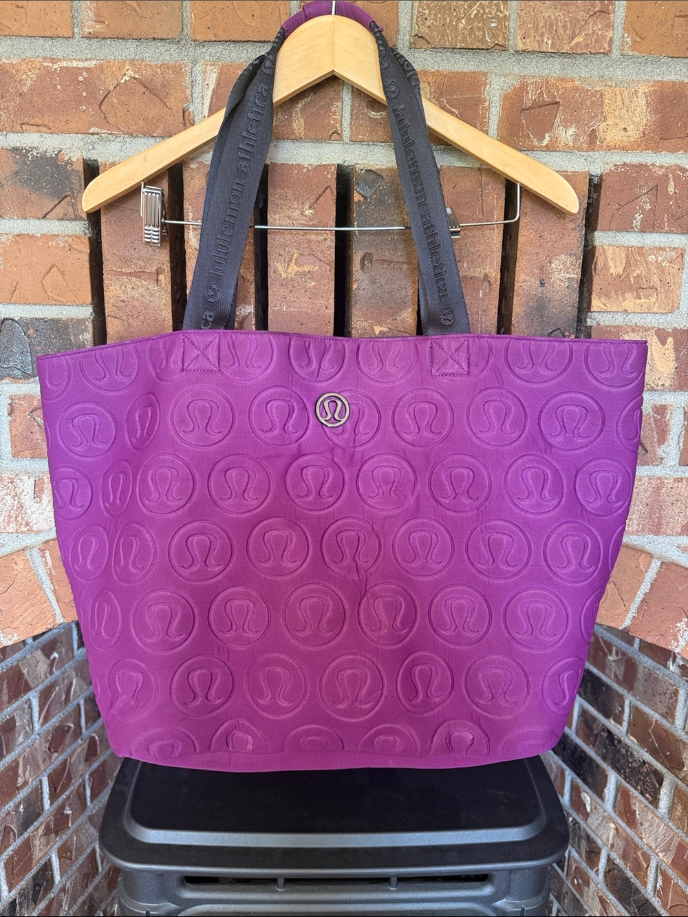 lululemon athletica Purple Embossed Logo Tote with Black Straps